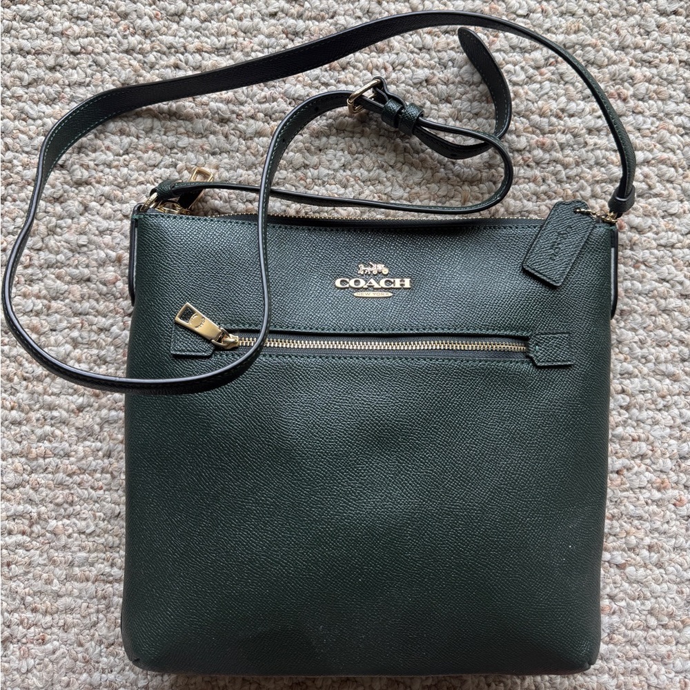 Coach Dark Green Leather Crossbody with Gold Hardware